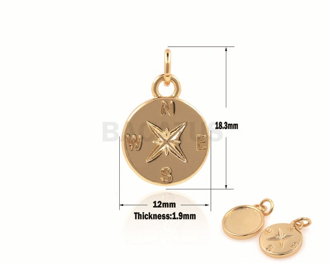 1PCS 18K Gold-Plated Compass Pendant, Compass Necklace, Metal Compass, Compass Charm, Viking Traveler's Protection Necklace 18.3x12x1.9mm