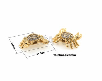 1PCS Mini Micro Pave Crab Beads, CZ Crab Charm, Crab Charm, Golden Reptile Spacer Beads 14.5×11.5×6mm