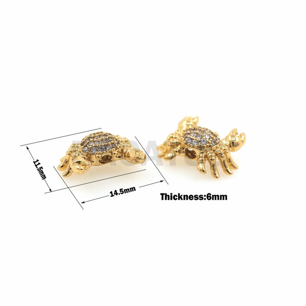 1PCS Mini Micro Pave Crab Beads, CZ Crab Charm, Crab Charm, Golden Reptile Spacer Beads 14.5×11.5×6mm