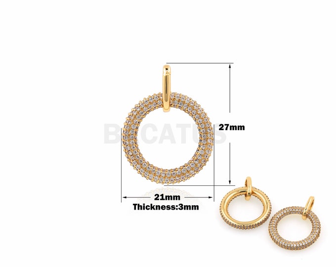 1Pcs Gold Filled Hollow Round Pendant DIY Jewelry Making Supplies Accessories Simple Monotone Jewelry Jewelry CZ Charm 27x21x3mm