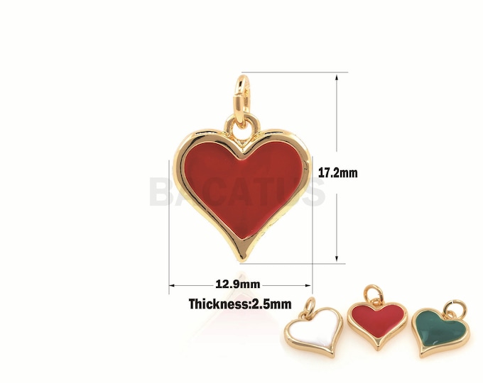1PCS Enamel Heart Necklace, Heart Pendant, Gold Enamel Heart Pendant, Enamel Charm, Suitable For Jewelry Making Supplies 17.2x12.9x2.5mm