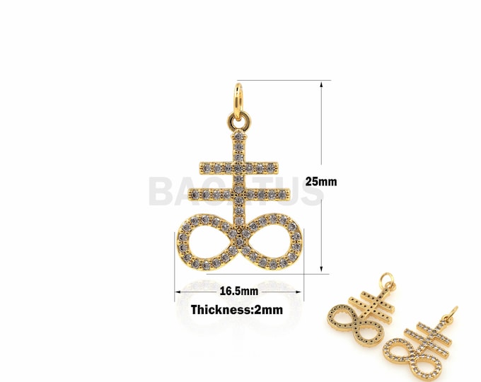 1PCS Alchemy Pendant SULFUR Pendant Sulfur Pendant Leviathan Cross Pendant Symbolic Jewelry Necklace Micro-Pave 18K Gold Filling 25x16.5x2mm
