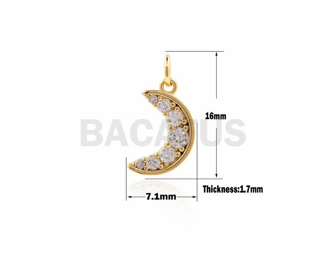 1PCS 18K Moon Pendant, Crescent Moon Necklace, Micro-Pave Moon Necklace, CZ Moon Pendant, Moon Charm, Universe Charm 16×7.1×1.7mm
