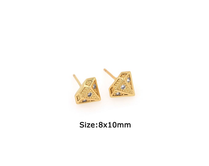 1 pair 18K Gold Filled Diamond Stud Earrings,Gold Dainty Diamond  Stud Earrings,Simple Stud Earrings,Gift for Her