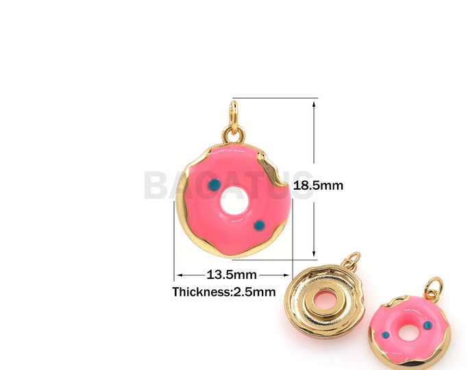 1PCS Donut Pendant, Gourmet Necklace, Enamel Pendant, DIY Jewelry Making Accessories, Dessert Cake Pendant, Gold Filling 18.5x13.5x2.5mm