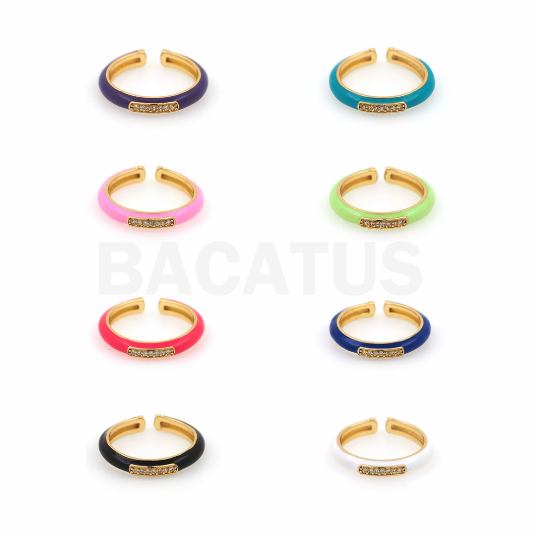Artificial Stackable Rings 1pcs, 18K Gold Filled Simple Ring, Micropavé Zircon Enamel Ring ...