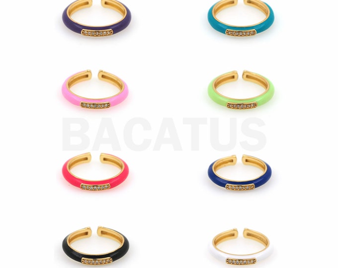 1pcs, 18K Gold Filled Simple Ring, Micropavé Zircon Enamel Ring,Adjustable Ring, Stackable Ring, Fake Diamond Ring, Wedding Ring