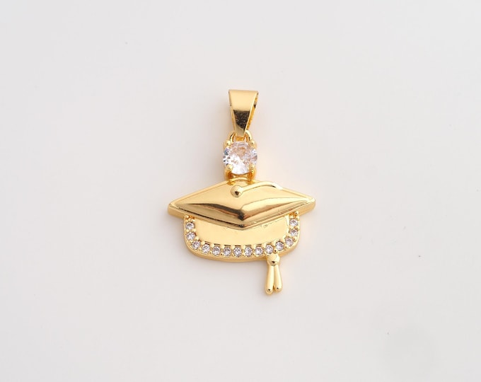 18K Gold Filled Doctoral Cap Charm,Dainty Doctoral Cap Pendant,CZ Doctoral Cap Pendant ,DIY Jewelry Supplies,28.5x19.2x4mm