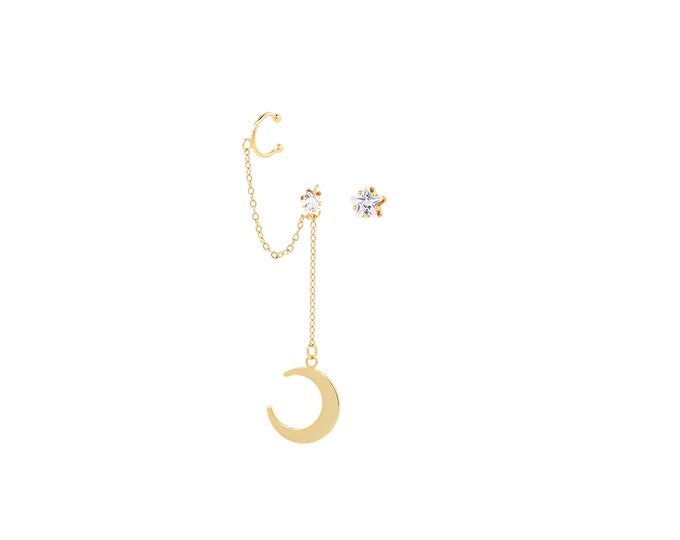 1pair 18K Gold Filling Moon Stud Earrings,Gold Tassel Stud Earring,Simple Stud Earrings,Gift for Her