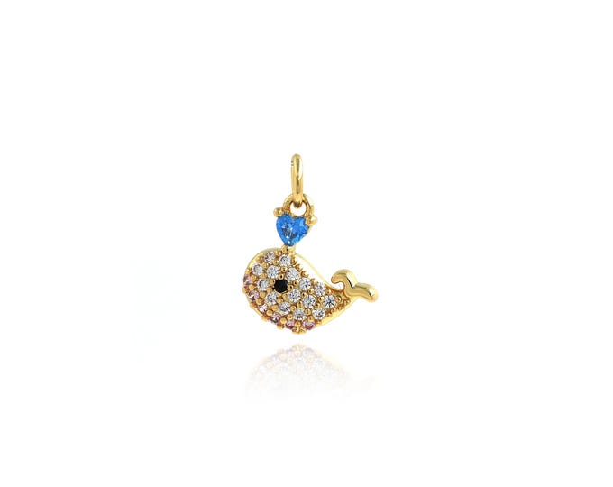 Whale Pendant,18K Gold Filled Marine Life Necklace, Micropavé CZ Whale Pendant, DIY jewelry Making Accessories,16.3x12.3x3.2mm