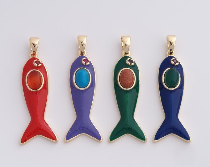 Fish Pendant,18K Gold Filled Marine Life Necklace, Enamel Fish Pendant, DIY jewelry Making Accessories,45x15.4x7mm