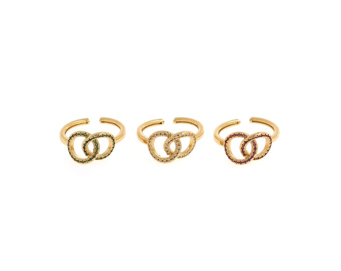 18K Gold Filled Thick Ring, Wide Ring, Gold Open Ring, Adjustable Ring, Hollow Ring, Micropavé Cubic Zirconia Rhinestone Ring
