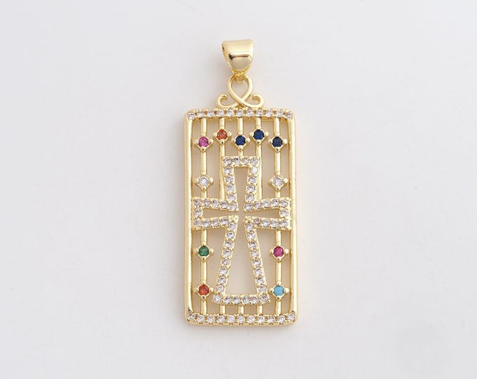 Cross Pendant, Micropavé CZ Religious Charm, 18K Gold Filled Cross Charm, DIY Jewelry Supplies, 39.4x15x2.4mm