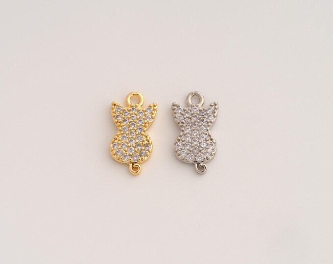 18K Gold Filled Cat Charm,Dainty Animal Pendant,CZ Cat Pendant ,DIY Jewelry Supplies,14.7x8x2.2mm