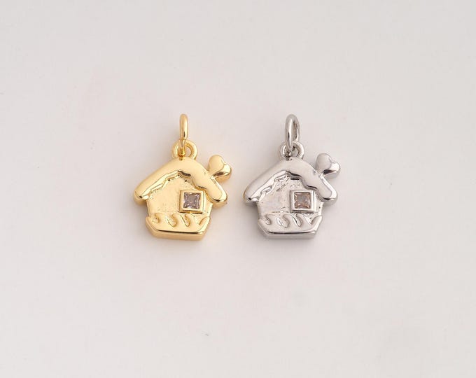 18K Gold Filled House Charm,Dainty House Pendant,CZ House Pendant ,DIY Jewelry Supplies,15.4x11.5x2.8mm