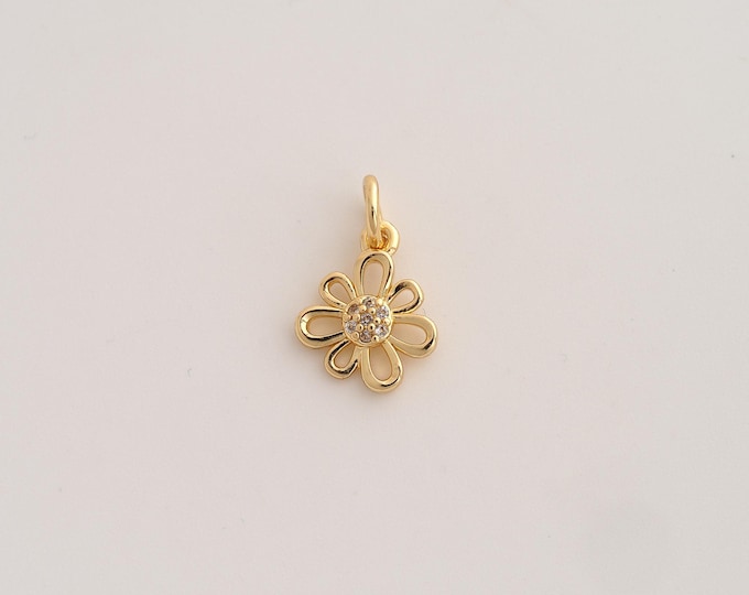 18K Gold Filled Daisy Charm,Dainty Flower Pendant,CZ Daisy Pendant ,DIY Jewelry Supplies,15.5x10x2.6mm