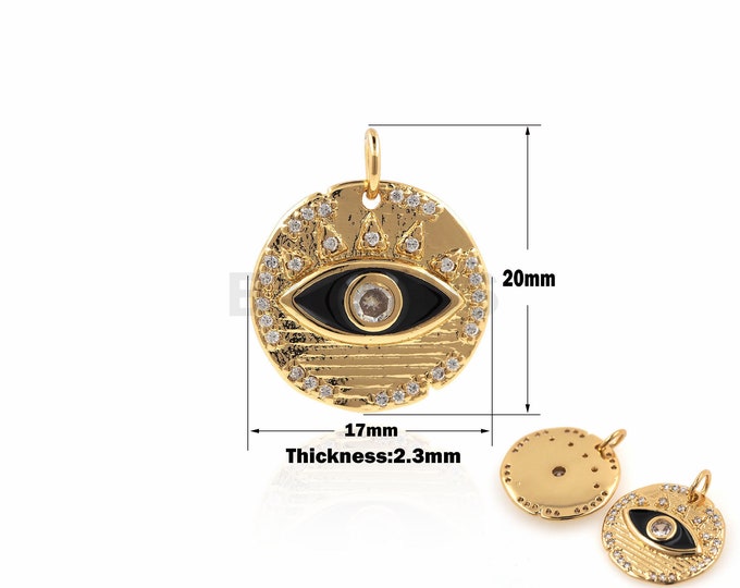 1PCS Micro-Pave Round Eye Pendant 18K Gold Filled Eye Pendant Suitable for Bracelet, Necklace, Jewelry Making Supplies 20x17x2.3mm