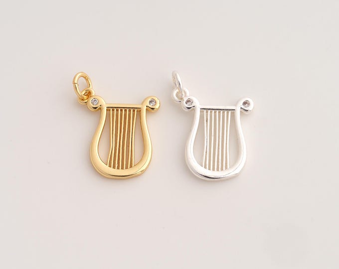 18K Gold Filled Harp Charm,Dainty Harp Pendant,CZ Harp Pendant ,DIY Jewelry Supplies,21.6x14.8x1.7mm