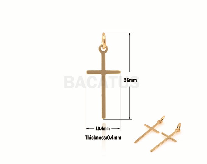 1pcs Shiny Gold Cross Pendant, Religious Charm, Cross Necklace, Suitable For Jewelry Making Supplies 26x10.4x0.4mm