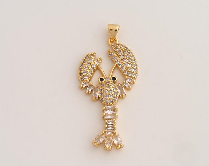 18K Gold Filled Lobster Charm,Dainty Marine Life Pendant,CZ Lobster Pendant ,DIY Jewelry Supplies,43.7x19.7x4mm