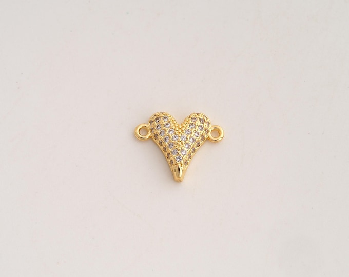 18K Gold Filled Heart Connector,Love Connector,CZ Heart Connector for Jewelry Making 14x11.5x3.3mm