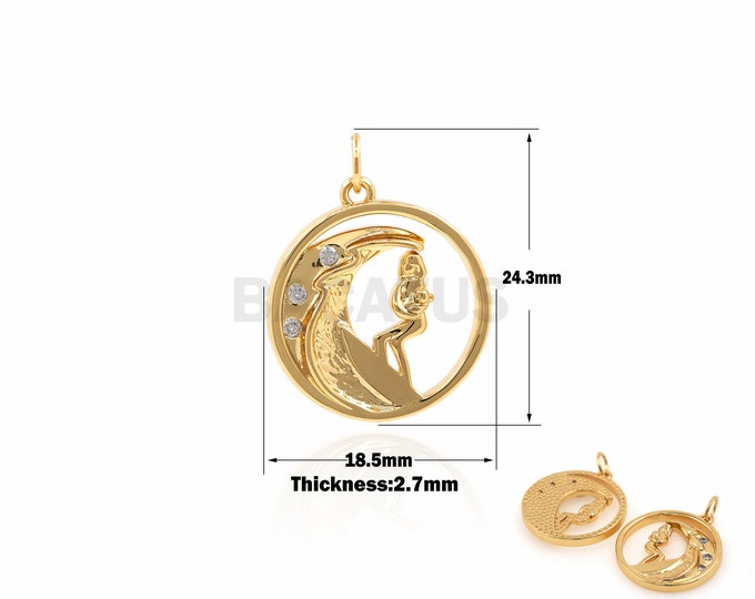 1PCS Surf Girl Pendant Sea Pendant Retrograde Charm DIY Jewelry Making Cubic Zirconia 18K Gold Filling Paving 24.3x18.5x2.7mm