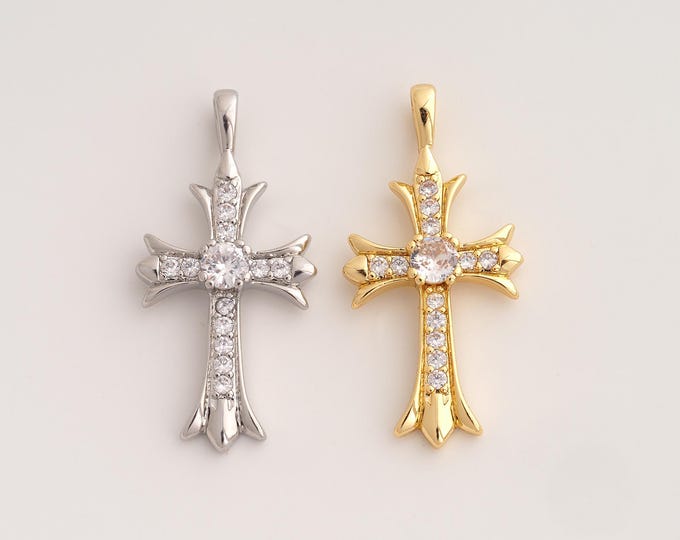 18K Gold Filled Cross Charm,Dainty CZ Religious Pendant,Christian Pendant ,DIY Jewelry Supplies,35.4x17.5x3.8mm