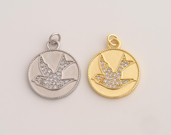18K Gold Filled Bird Charm,Dainty Flying Pendant,CZ Animal Pendant ,DIY Jewelry Supplies,27.4x19.8x2mm