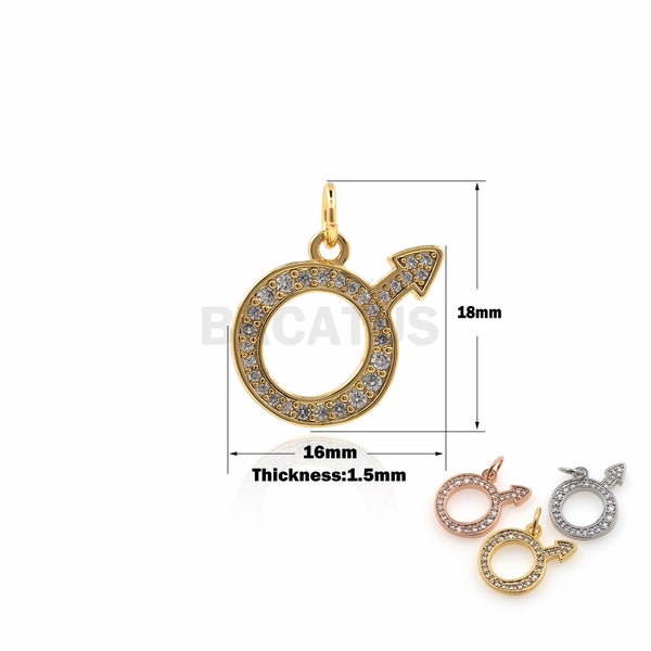 1PCS Mars Pendant Micro-Pave 18K Gold Filling Suitable for Bracelets, Necklaces, Jewelry Products Mars Charm Alchemy Jewelry 18x16x1.5mm