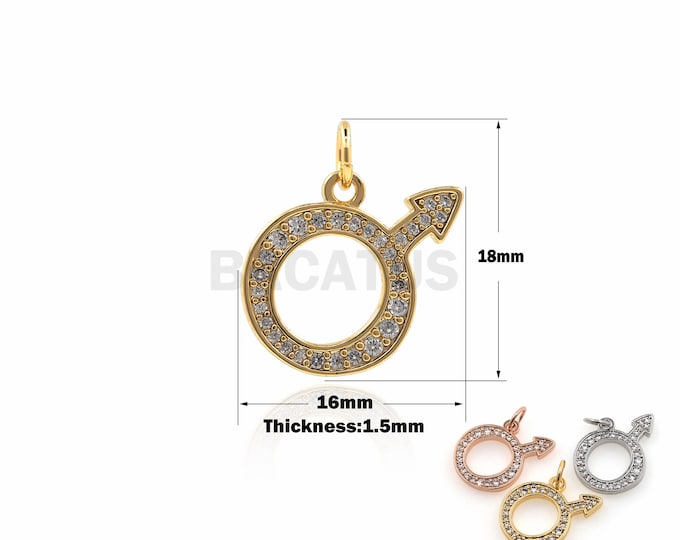 1PCS Mars Pendant Micro-Pave 18K Gold Filling Suitable for Bracelets, Necklaces, Jewelry Products Mars Charm Alchemy Jewelry 18x16x1.5mm