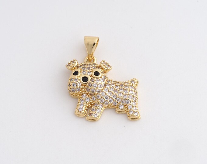 Gold Dog Pendant,Animal Jewelry,18K Gold Filling Pet Dog Charm , DIY Jewelry Making Supplies,23.7x19.5x5.4mm