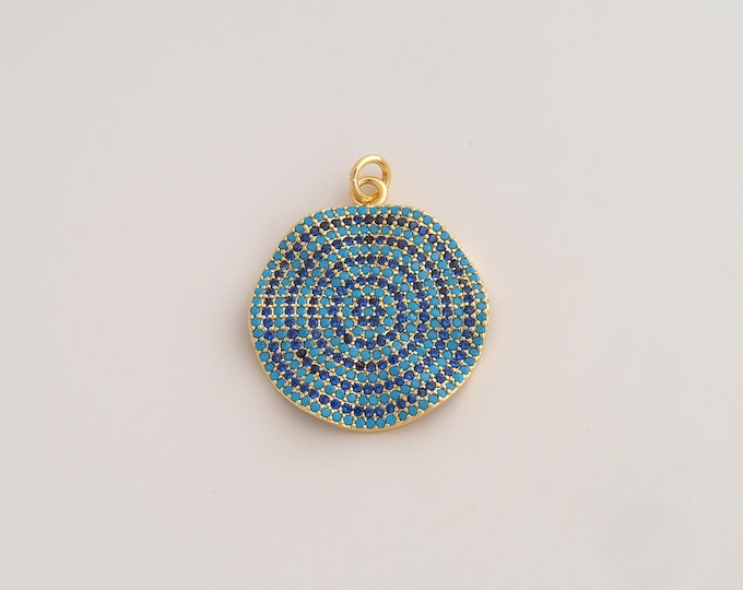 18K Gold Filled Round Charm,Dainty Disc Pendant,CZ Round Pendant ,DIY Jewelry Supplies,30.7x24.2x2.4mm