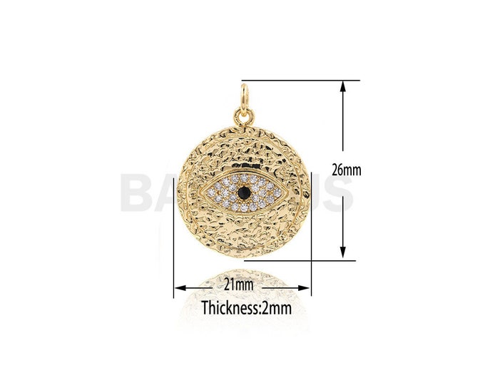 18K gold-plated round eye pendant, CZ eye pendant, eye charm, used for jewelry making 26x21x2mm 1PCS
