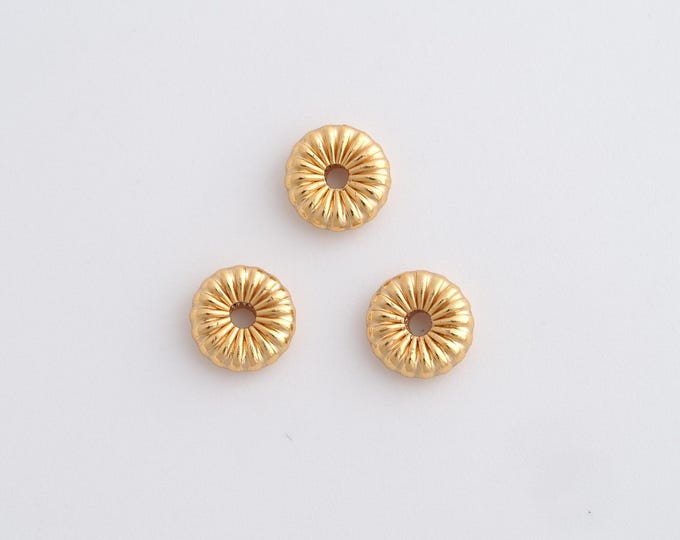 10 pcs 18K Gold Filled Round beads,Flat Beads,Large Hole Beads,DIY Bracelet Necklace Earrings Jewelry Making,7x2mm