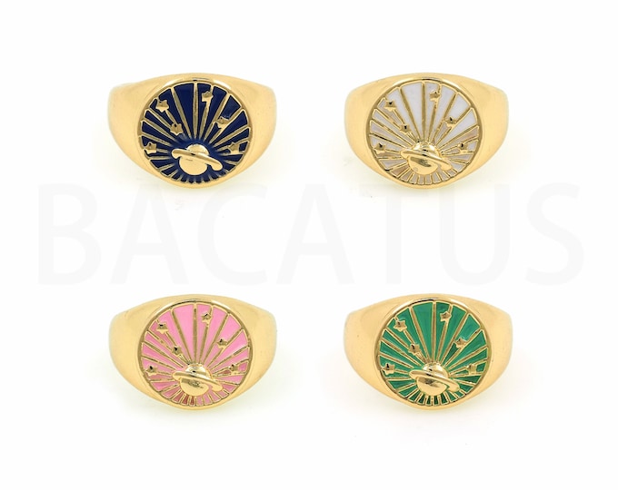 18K Gold Filled Saturn Ring,Gold Dainty Enamel Open Ring,Simple Ring,Gift for Her