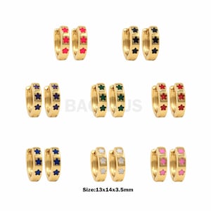 1pcs nieuw ontwerp ronde kleur emaille hoepel oorbellen mode dames ster patroon oorbel hoop gouden sieraden multi-color optioneel 13x14x3.5mm