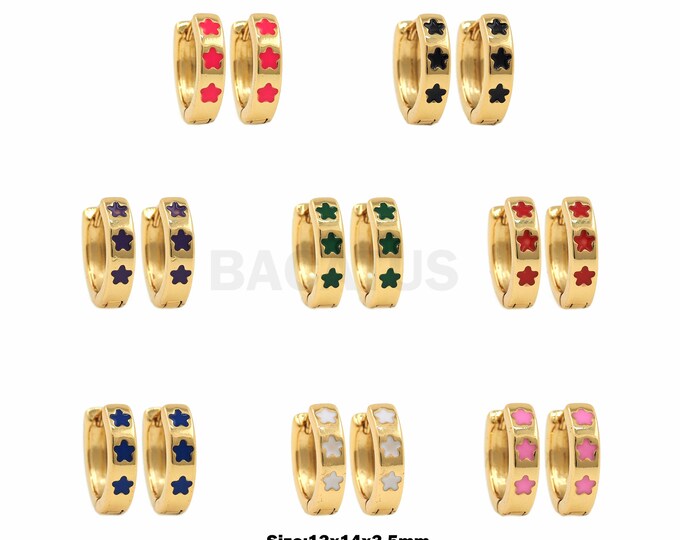 1Pcs New Design Round Color Enamel Hoop Earrings Fashion Ladies Star Pattern Earring Hoop Gold Jewelry Multi-Color Optional 13x14x3.5mm