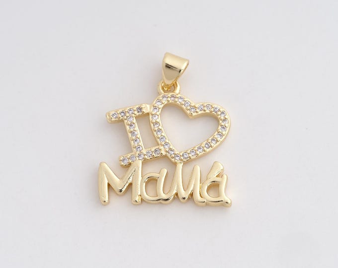 Gold MAMA Jewelry Heart Charms,18K Gold Filled Letter Pendant Bracelet Necklace Jewelry Making Supplies 25.6x21x2.2mm