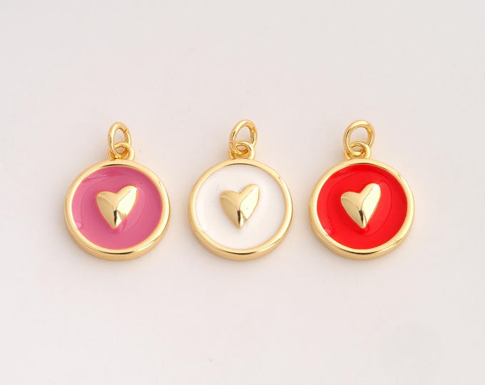 18K Gold Filled Heart Charm,Dainty Enamel Love Pendant,Heart Pendant ,DIY Jewelry Supplies,20.5x14.2x3.2mm