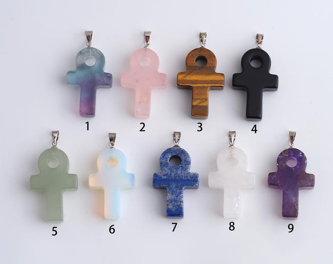Ankh Cross Gemstone Pendant,Egyptian Natural Stone Charms,Crystal Gemstone Charm DIY Jewelry Making Supply,37.5x19.6x7.6mm