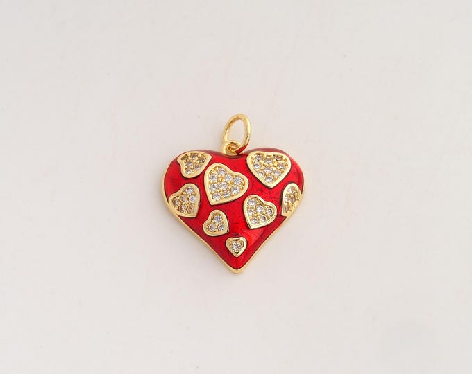 18K Gold Filled Heart Charm,Dainty Enamel Love Pendant,CZ Heart Pendant ,DIY Jewelry Supplies,20.3x17.5x3.2mm