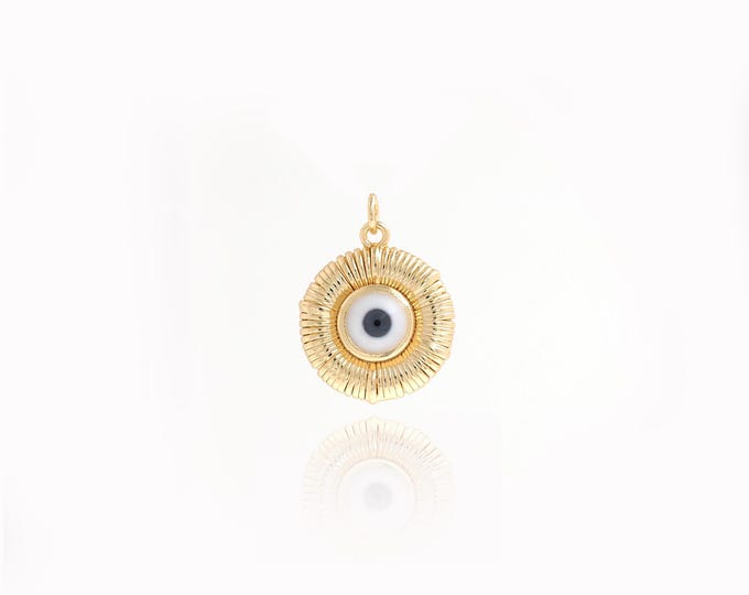 18K Gold Filled Devil Eye Charms,Gold Eye Pendant,Dainty Round Pendant,Enamel Charms,DIY Gold Jewelry Making,25x19x5mm