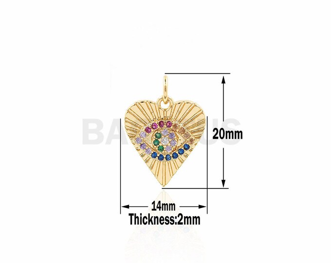 CZ Heart Pendant, Demon Eye Charm, Cubic Zirconia Heart, Pendant Necklace, Jewelry Products 20x14x2mm 1PCS