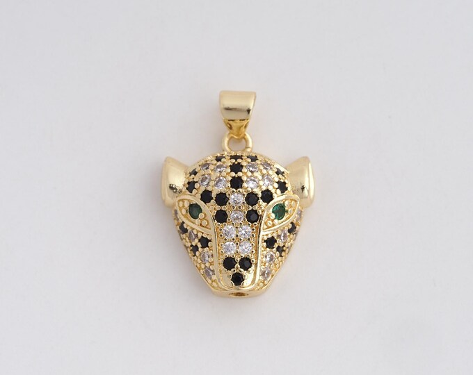 18K Gold Filled Leopard Pendant,Animal Charms,Leopard Necklace for DIY Jewelry Making Supplies,23.5x17x7.3mm