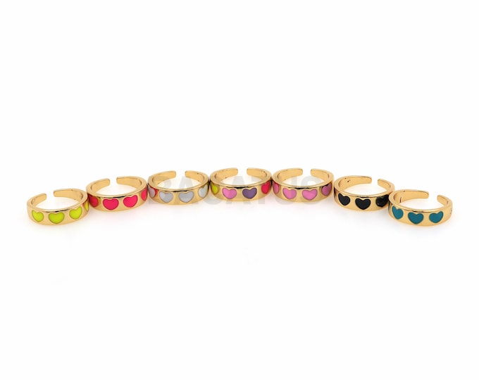 18K Gold Filled Enamel Love Heart Open Ring, Heart-shaped Adjustment Ring, Multicolor Enamel Open Ring