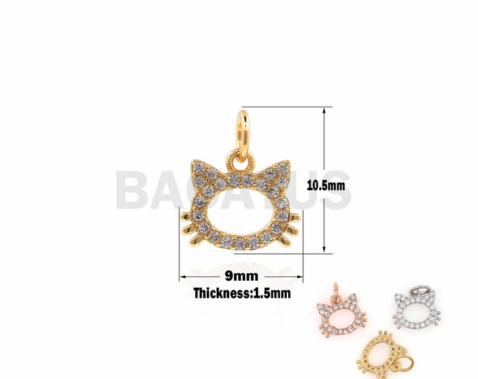 1PCS Cat Necklace, Animal Pendant, Micro Shop CZ Cat Pendant, Animal Cat Pendant, Cat Head Pendant 10.5×9×1.5mm