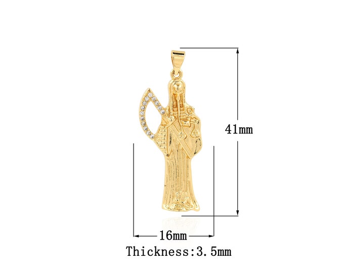 18K Gold Filled Santa Muerte Pendant,Gold Dainty Santa Muerte Charms,CZ Santa Muerte Charm Bracelet Necklace for DIY Jewelry Making Supply