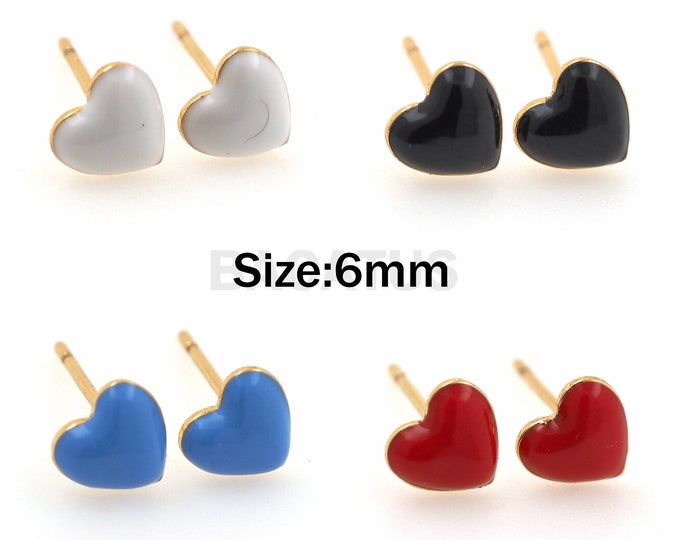 1Pair Heart-Shaped Enamel Earrings Heart-Shaped, Earrings, Valentine’s Day Gift, Gift For Her, Romantic, Everyday Wear, Chic 6mm