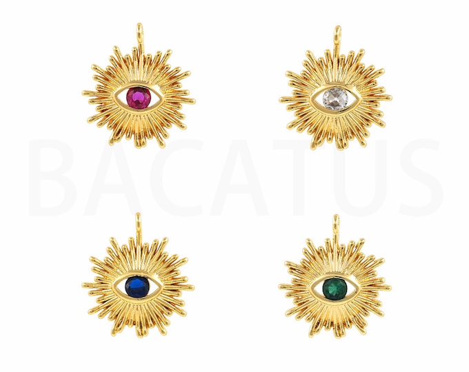 18K Gold Filled Devil Eye Pendant,Gold Dainty CZ Sun Charms,Celestial Charm Bracelet Necklace for DIY Jewelry Making Supply