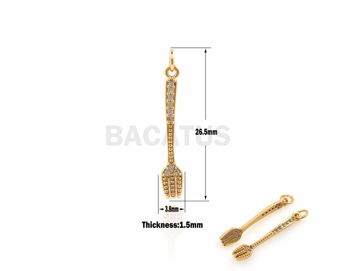 1PCS Suitable For Necklaces, Bracelets, Jewellery, Fork Pendants, Kitchen Accessories, Tableware Charm,18K Cubic Zirconia 26.5x3.8x1.5mm